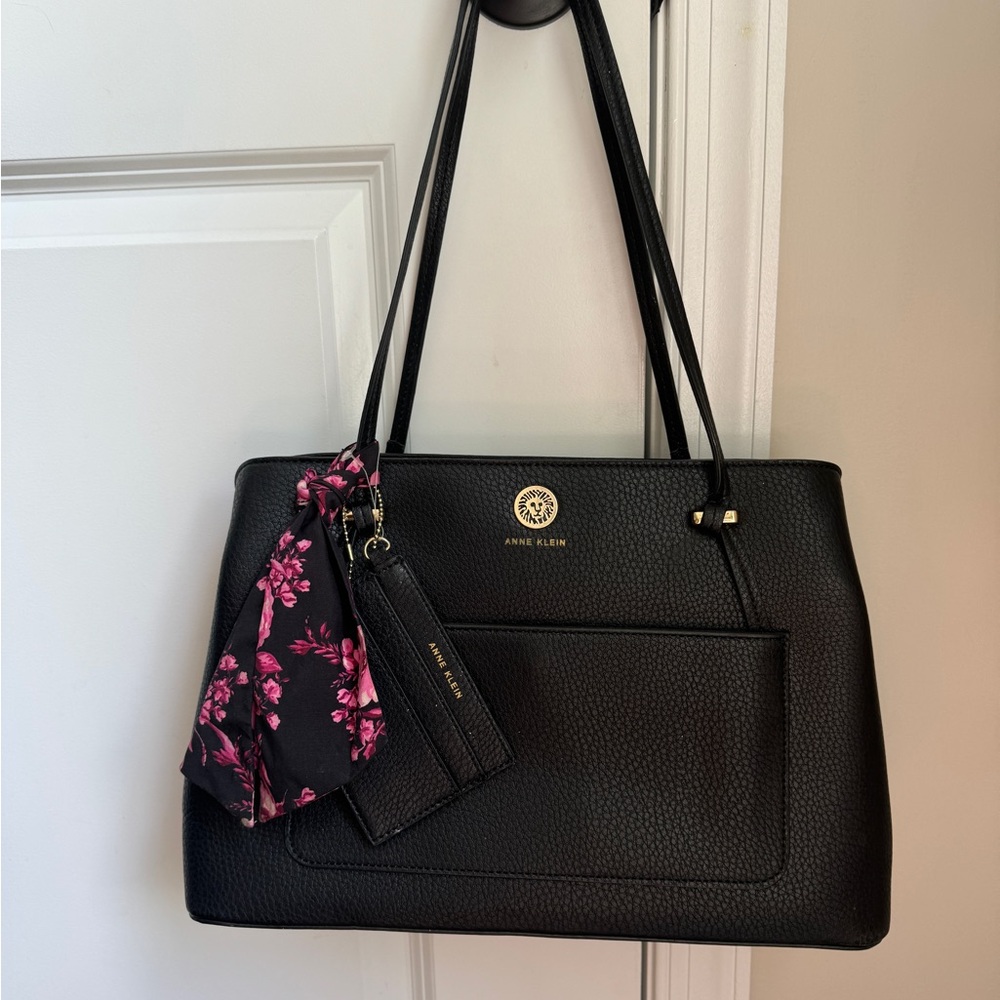 Anne Klein Black Shoulder Bag with Floral Accent